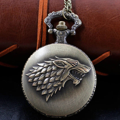 Bronze Antique Western Werewolf Embossed Quartz Pocket Watch, Vintage Men's Fob Chain Watch, Gift for Women and Kids, Parallel Import