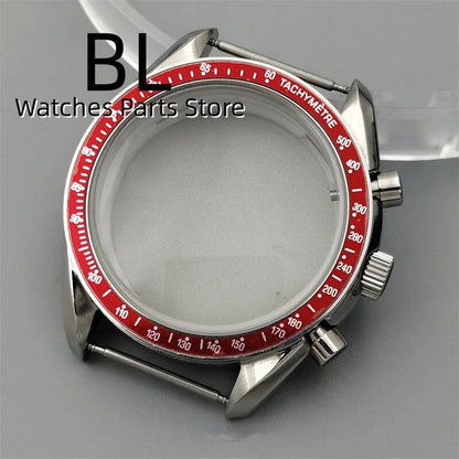 BLIGER 40mm Black PVD VK63 Watch Case with Black, Blue, Red, Green, and Silver Inserts, Acrylic Mirror, and VK63 Movement Assembly and Repair Parts; Dial Diameter: VK63 (Imported)