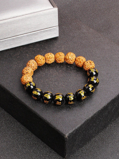 12mm Vajra Bodhi Rudraksha Bracelet with Red Tiger Eye and Aquamarine (Protection, Courage, Calmness, Mental Energy, Harmony) Length: 12mm (Parallel Import)