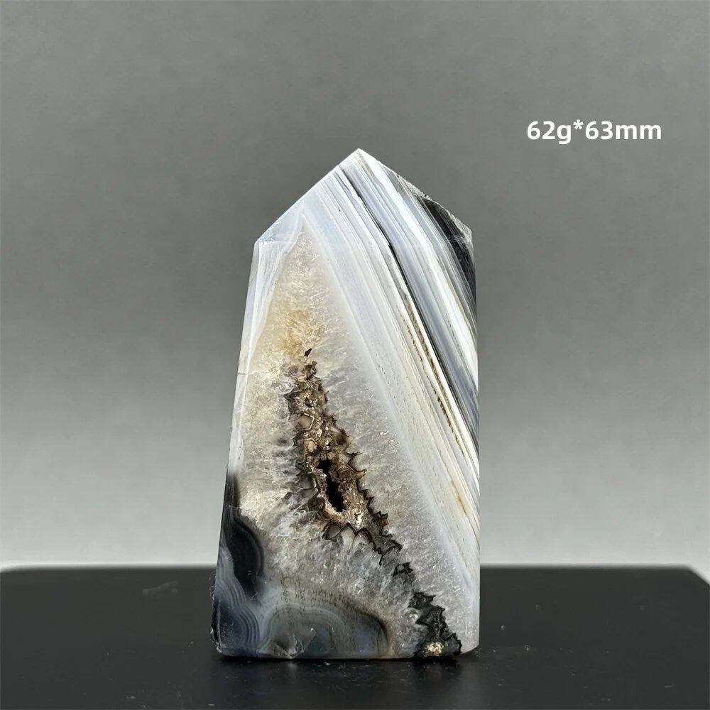 Natural Black Agate Gid Obelisk Wand for Healing, Aura, Meditation, Spiritual Energy, Feng Shui, Altar, Home Decor, Ornaments, Color: Parallel Import