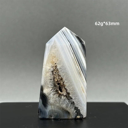 Natural Black Agate Gid Obelisk Wand for Healing, Aura, Meditation, Spiritual Energy, Feng Shui, Altar, Home Decor, Ornaments, Color: Parallel Import