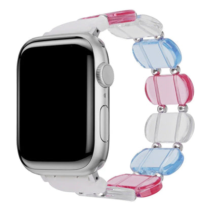 Resin Apple Watch Band, 46mm, 41mm, 42mm, 45mm, 49mm, Compatible with iWatch Series 10, 9, 8SE, 6, 5, 46mm, 41mm, 42mm, 45mm, 49mm, Women's, Elastic Ring Strap with Metal Beads, Band Color: mm, Parallel Import
