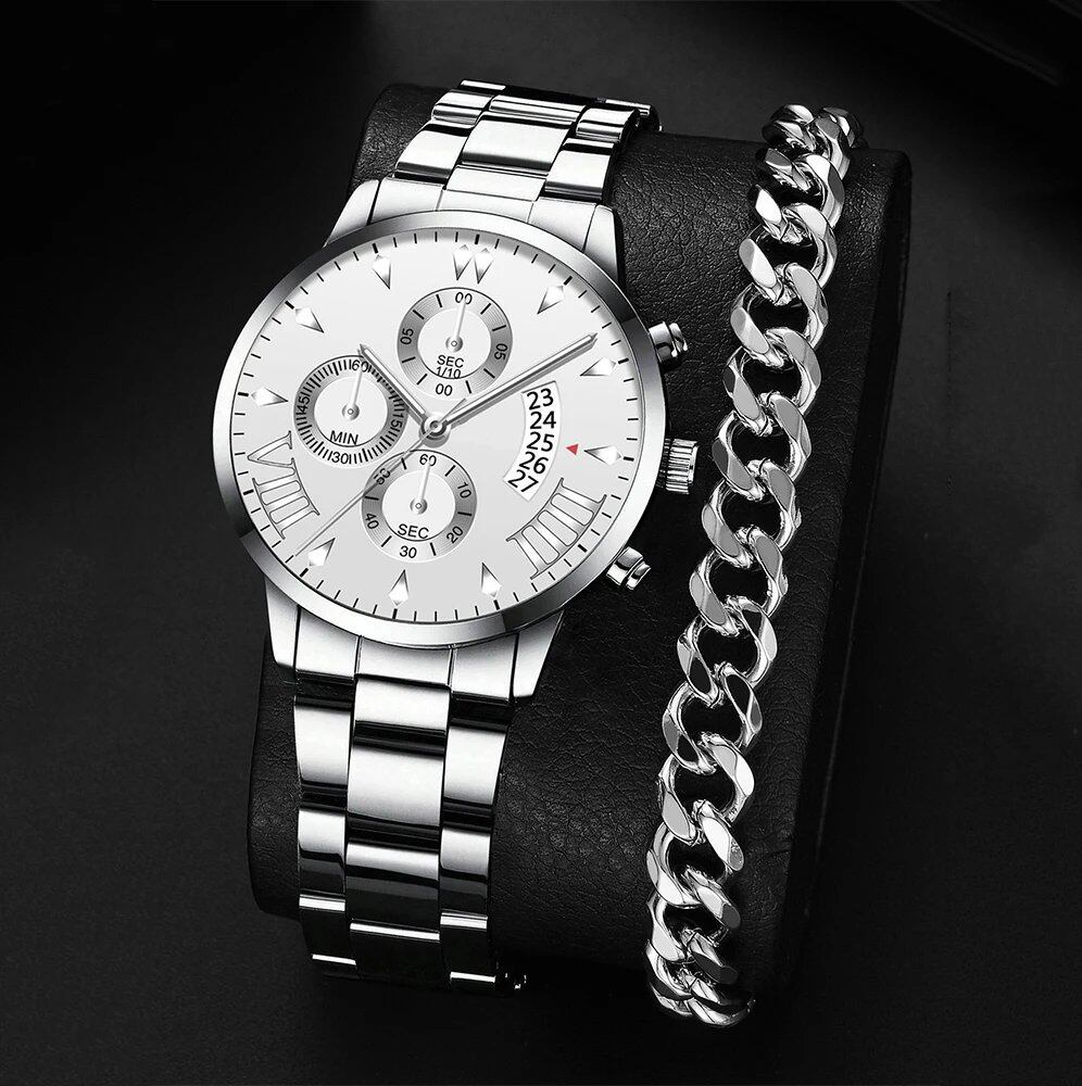 New Hot Watch Men's Stainless Steel Wristwatch, Luxury Quartz Calendar Business Watch, Parallel Import
