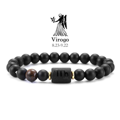 12 Zodiac Signs Bracelet with Natural Stones, Capricorn, Virgo, Leo, and Libra, for Men and Women, Couples, Friends, and Couples; Jewelry Gift; Length: 18-19cm, Parallel Import