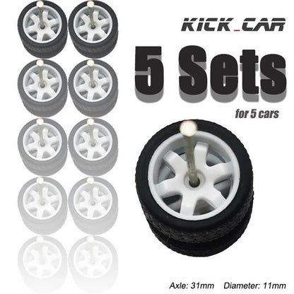 1/64 Scale 6-Spoke Wheels with Fixed Black Rubber Tires - Refit Parts for Toy Models and Diecast Cars (5-Pack for Hot Wheels) Color: Parallel Import