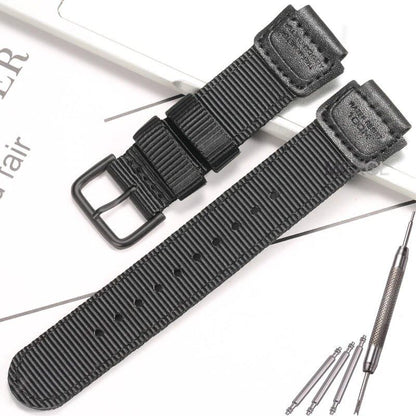 18mm Nylon Watch Strap for Casio W800H Men's Canvas Sport Bracelet in Black and Green. Compatible with SGW300, F91W, F105/108/A158/168, AE1200WH, and AE1300. Band Color: Black. Band Width: 18mm. Ships from: Parallel Import.