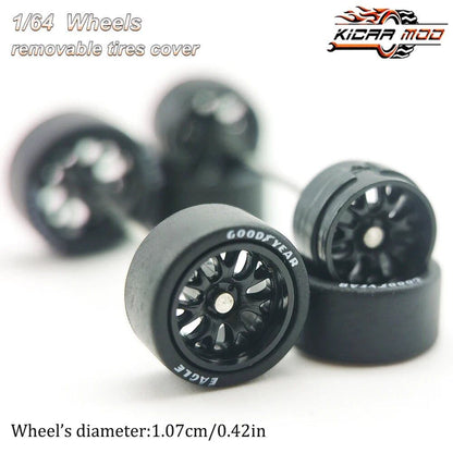 1/64 Scale Diecast Model Car BBS LM-R Re-Fighting Parts Wheel Set with Rubber Tires (D:11mm) - Compatible with Hot Wheels, Matchbox, and Tomica - Parallel Import