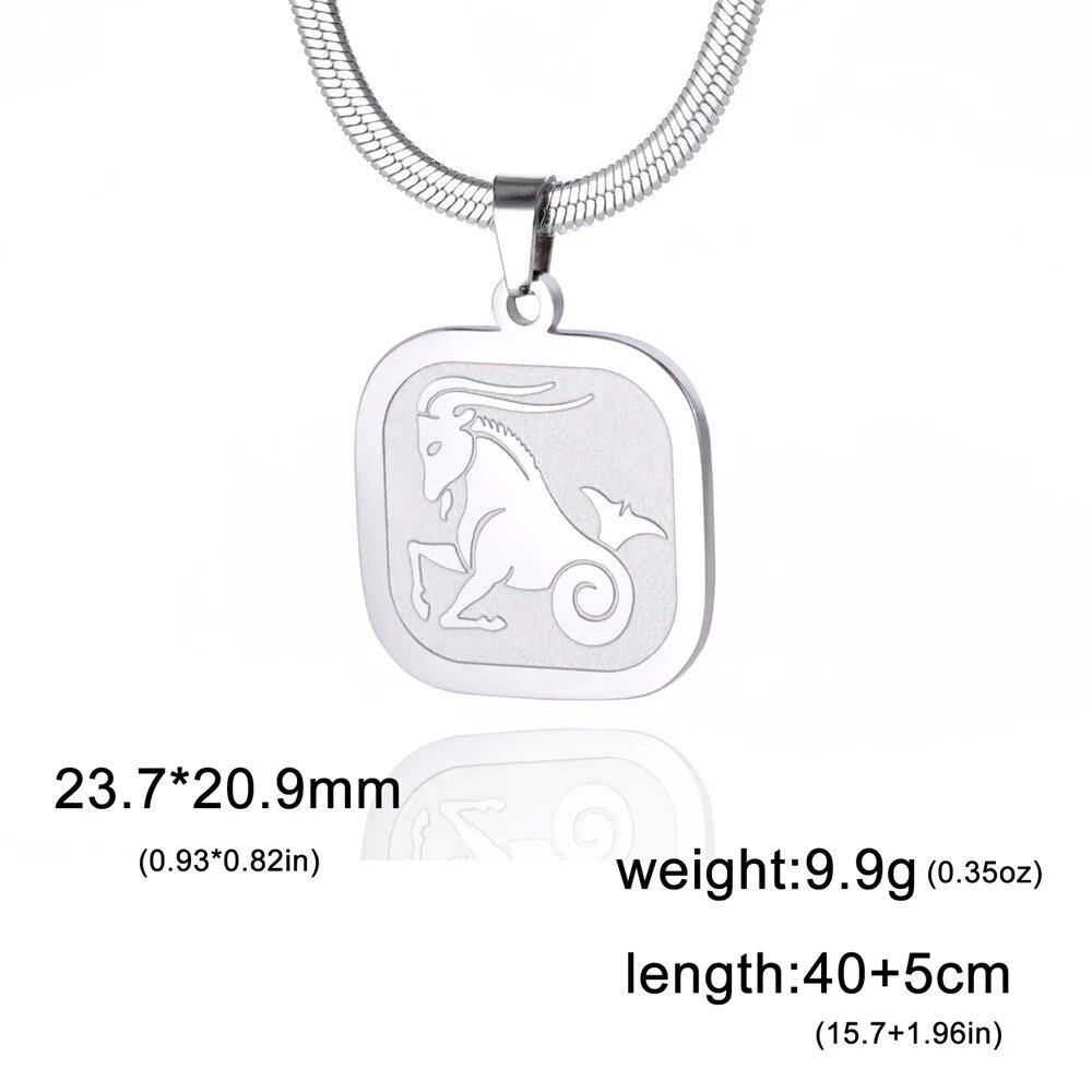 Women's 12 Zodiac Signs Necklace, Stainless Steel, Horoscope, Zodiac Pendant, Medallion, Snake Chain, Birthday Jewelry, "My Shape," 50cm Long; Metal Color: Parallel Import