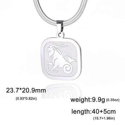 Women's 12 Zodiac Signs Necklace, Stainless Steel, Horoscope, Zodiac Pendant, Medallion, Snake Chain, Birthday Jewelry, "My Shape," 50cm Long; Metal Color: Parallel Import