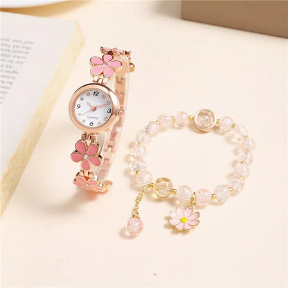 Sweet Flower Style Rhinestone Quartz Women's Bracelet Watch (Parallel Import)