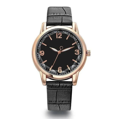 Leather Strap Women's Watch with Polygonal Glass, Luxury Quartz Watch, Creative Fashion, Parallel Import