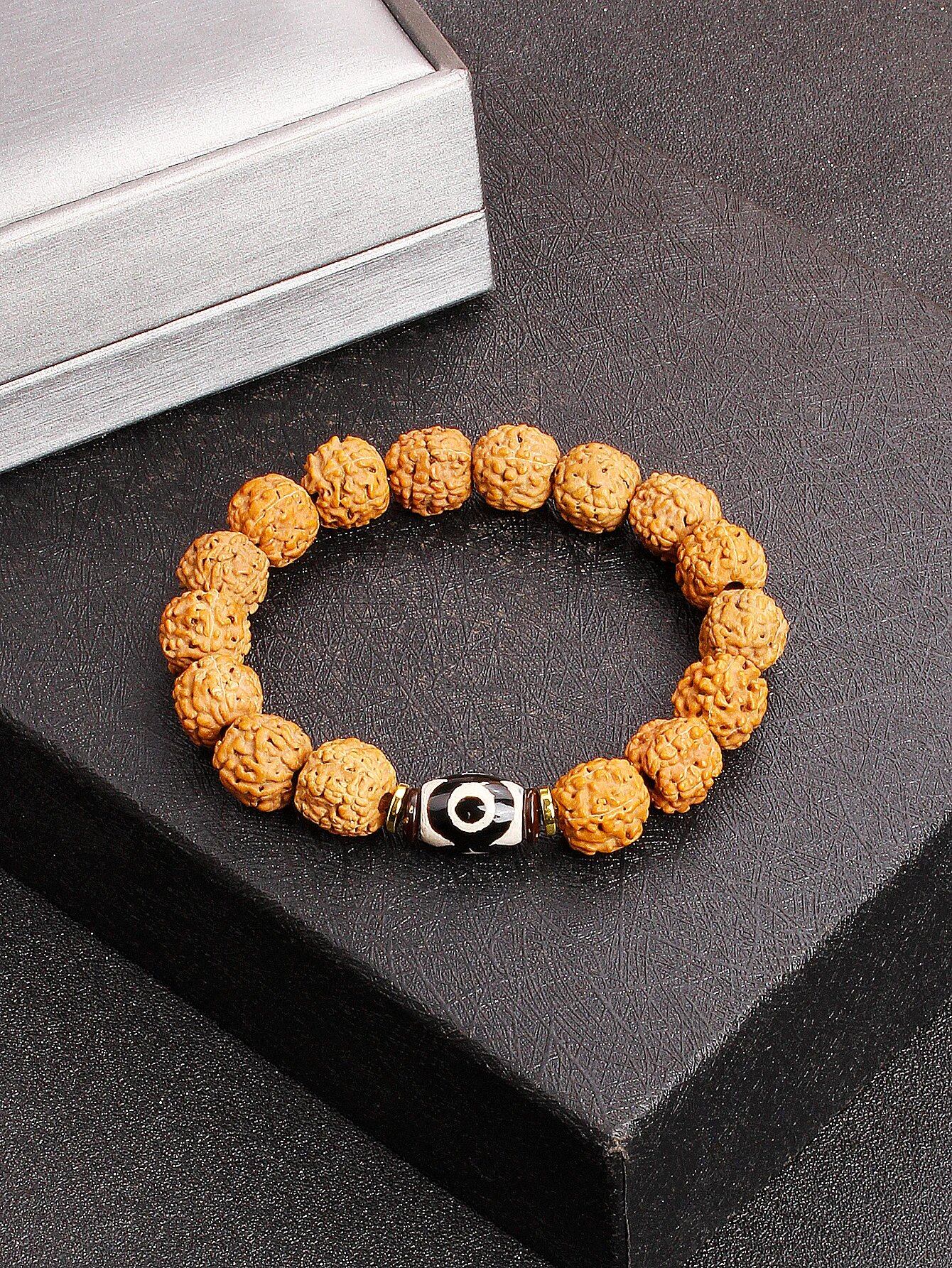 12mm Vajra Bodhi Rudraksha Bracelet with Red Tiger Eye and Aquamarine (Protection, Courage, Calmness, Mental Energy, Harmony) Length: 12mm (Parallel Import)
