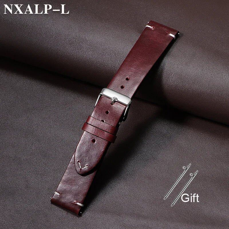Quick-Release Calf Leather Watch Strap, 18mm, 19mm, 20mm, 21mm, 22mm, 24mm, Oil-Waxed, Cowhide Leather, Men's, Women's, Business, Wristband, Accessory, Band Color: mm, Parallel Import