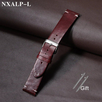 Quick-Release Calf Leather Watch Strap, 18mm, 19mm, 20mm, 21mm, 22mm, 24mm, Oil-Waxed, Cowhide Leather, Men's, Women's, Business, Wristband, Accessory, Band Color: mm, Parallel Import