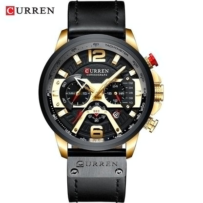 Karen Men's Sports Watch, Luxury Military Leather Chronograph, Stylish Watch, Color: Parallel Import