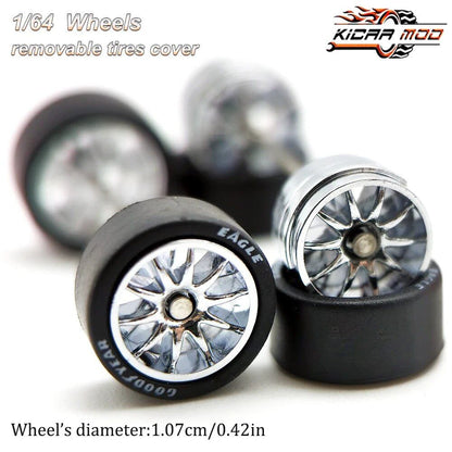 1/64 Scale Rubber Tire Wheels CE28 Refit Parts for Diecast Model Cars, Hot Wheels, Matchbox, Tomica, D:11mm, 1 Set, Parallel Import
