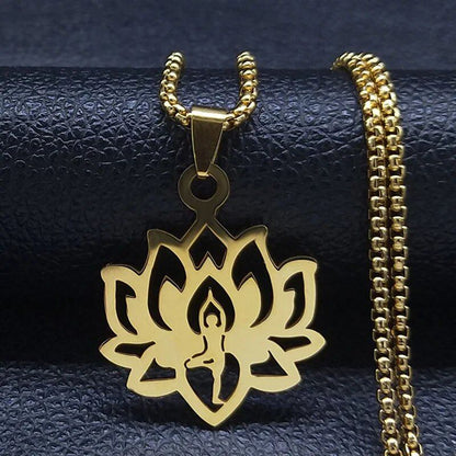 Hippie Stainless Steel Yoga Lotus Necklace for Women/Men, Spiritual Chakra Symbol Flower of Life Necklace, Jewelry Color N7067S02, Metal Color, Parallel Import