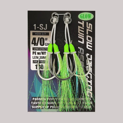 1-SJ Slow Jigging Twin Assist Mustad Hook Glow Jigging Hook for Black Porgy (Sea Bream) Sea Fishing, Hook -0, Parallel Import