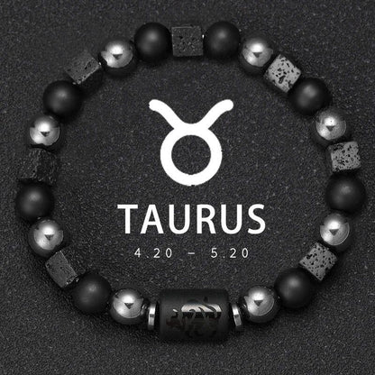 12 Zodiac Signs Bracelet with Natural Stones, Capricorn, Virgo, Leo, and Libra, for Men and Women, Couples, Friends, and Couples; Jewelry Gift; Length: 18-19cm, Parallel Import