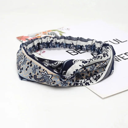 Women's Summer Bohemian Print Headband, Retro Cross Turban, Bandage Bandana, Hair Accessory, Head Wrap, Parallel Import