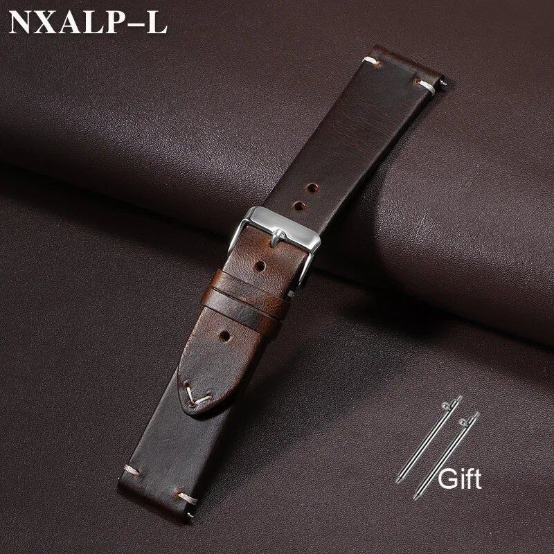Quick-Release Calf Leather Watch Strap, 18mm, 19mm, 20mm, 21mm, 22mm, 24mm, Oil-Waxed, Cowhide Leather, Men's, Women's, Business, Wristband, Accessory, Band Color: mm, Parallel Import