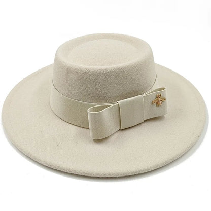 Winter Bowtie Fedora Hat with Textured Surface, Flat Top, and Elastic Band. Red. Men's and Women's Jazz Hat. Sizes: 56-58cm. Ships from: Parallel Import.